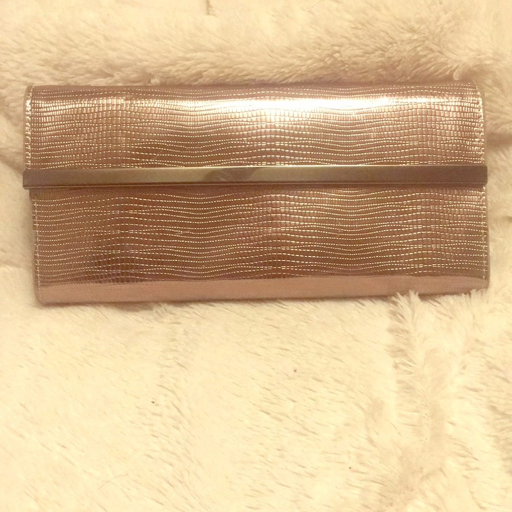 Aldo Metallic Rose Gold Textured Foldover Clutch